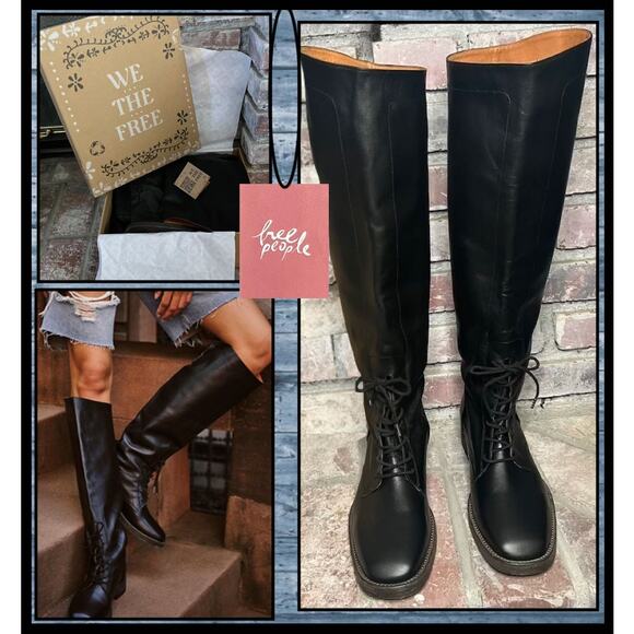 Free People Black Leather Tall We The Free Tanner Boots Size 9.5 - Picture 1 of 8